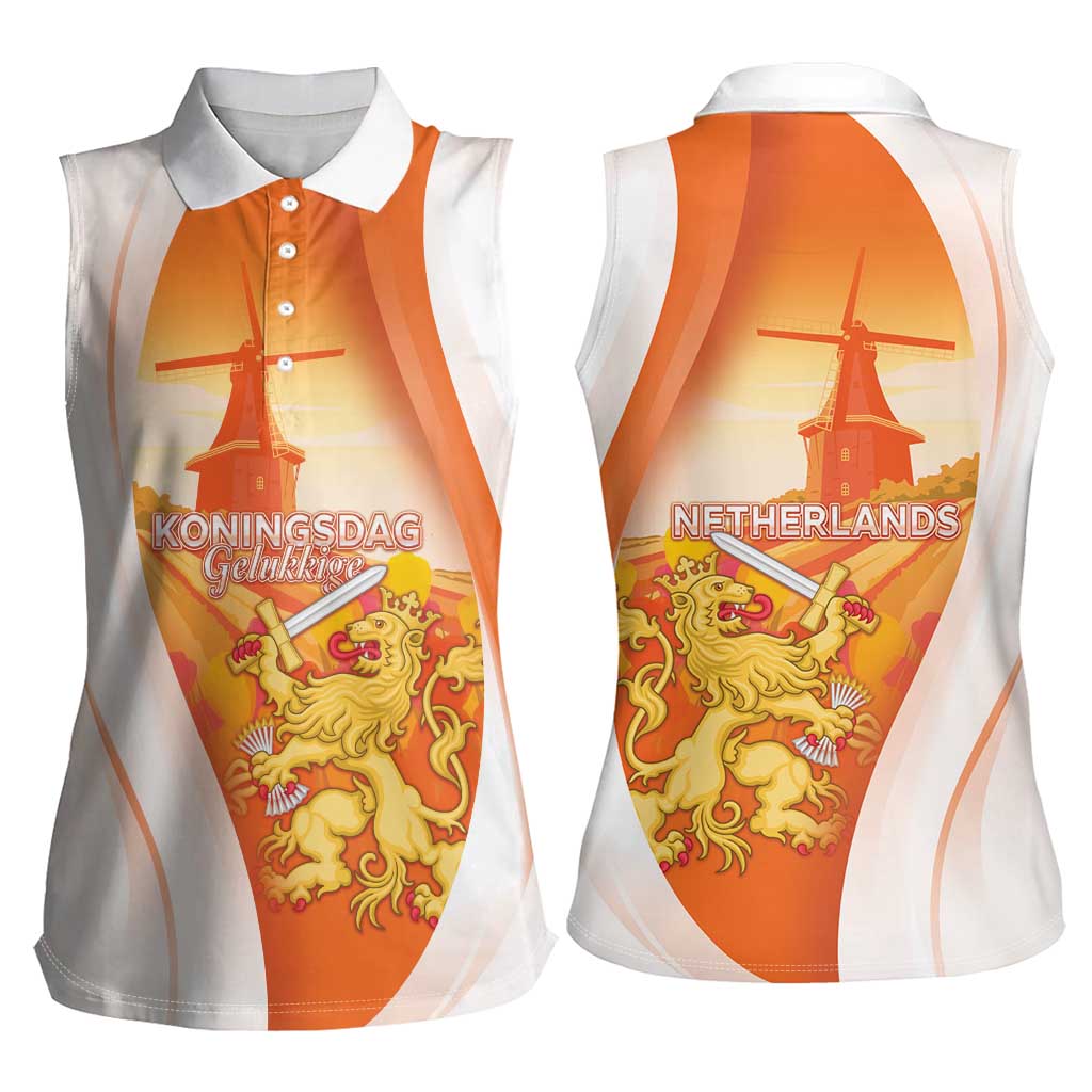 Netherlands Koninginnedag Women Sleeveless Polo Shirt Nederland Windmill Lion Heritage