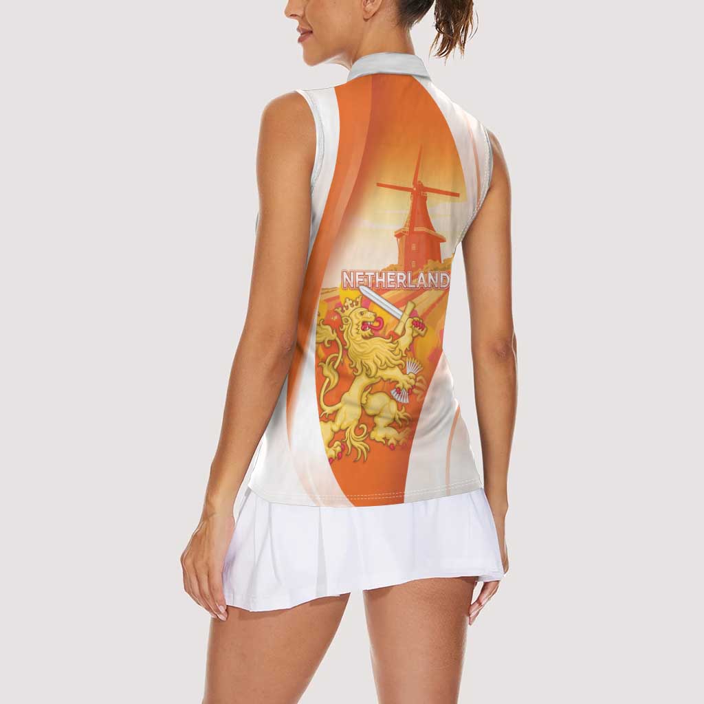 Netherlands Koninginnedag Women Sleeveless Polo Shirt Nederland Windmill Lion Heritage
