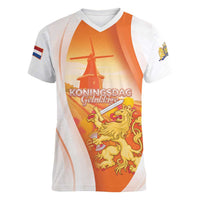 Netherlands Koninginnedag Women V-Neck T-Shirt Nederland Windmill Lion Heritage