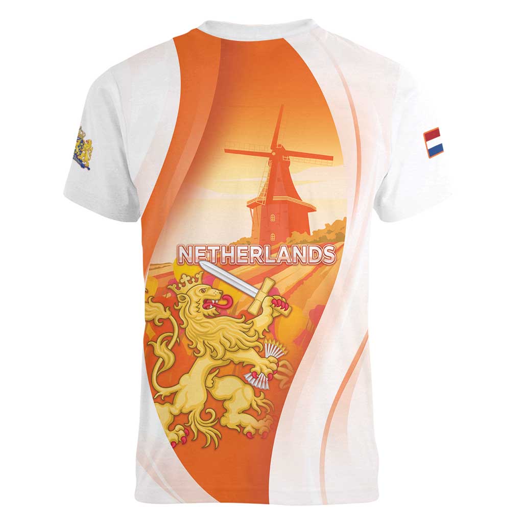 Netherlands Koninginnedag Women V-Neck T-Shirt Nederland Windmill Lion Heritage