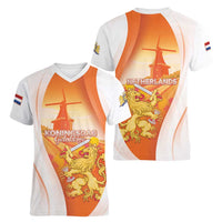 Netherlands Koninginnedag Women V-Neck T-Shirt Nederland Windmill Lion Heritage