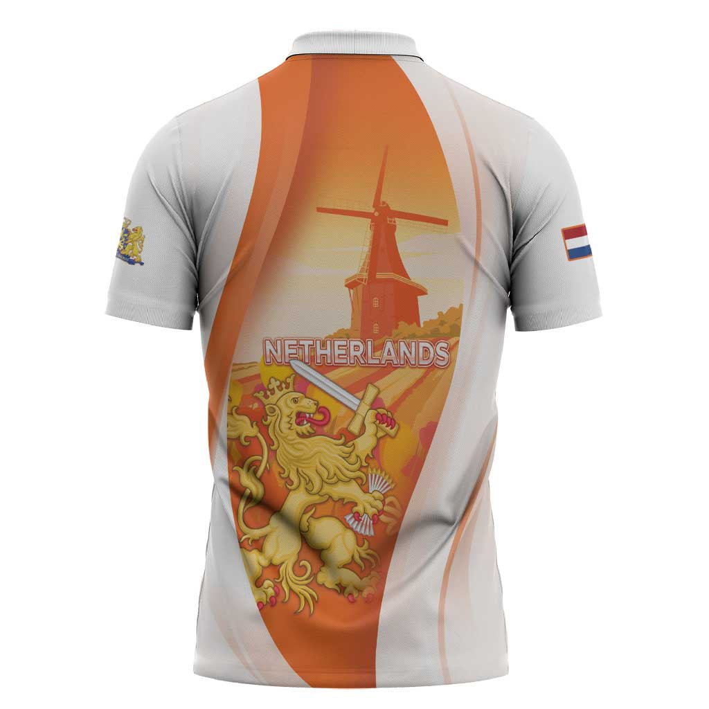 Netherlands Koninginnedag Zipper Polo Shirt Nederland Windmill Lion Heritage