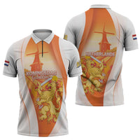 Netherlands Koninginnedag Zipper Polo Shirt Nederland Windmill Lion Heritage
