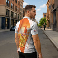 Netherlands Koninginnedag Zipper Polo Shirt Nederland Windmill Lion Heritage