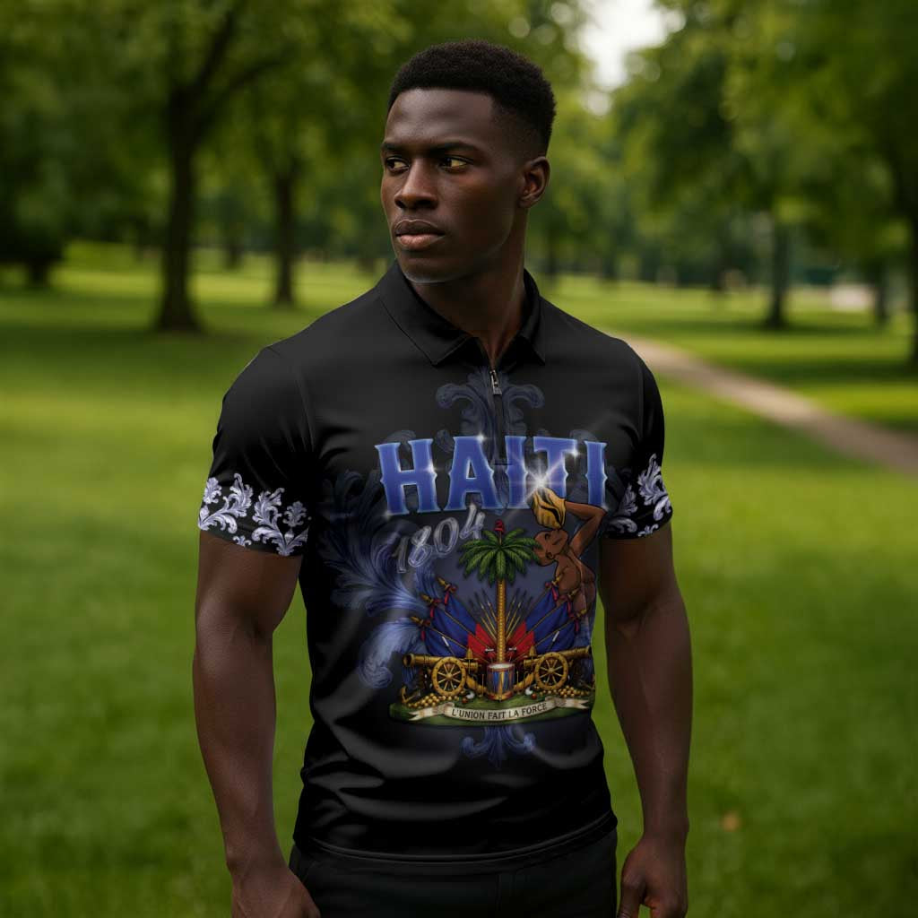 Haiti 1804 Zipper Polo Shirt Haitian Heritage Month