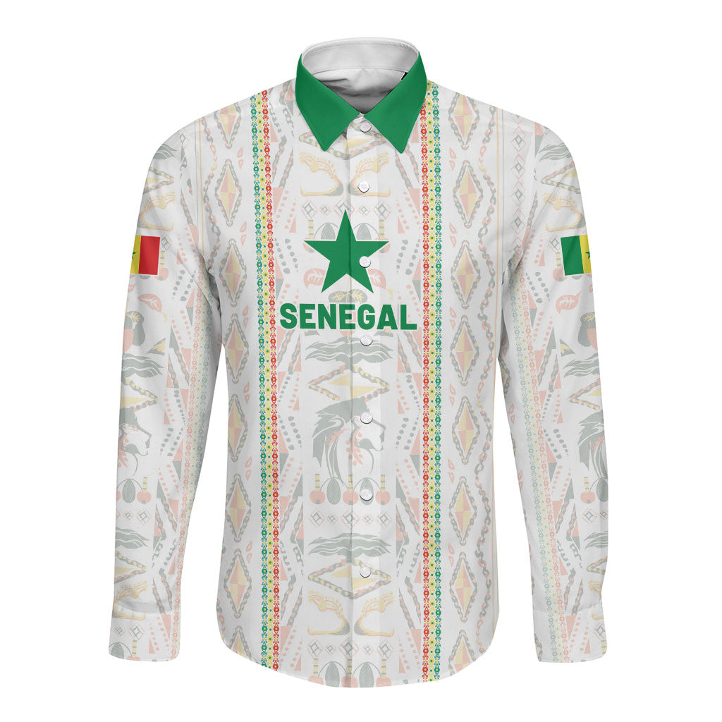 Custom Senegal Football 2026 Long Sleeve Button Shirt Car Rapide-Inspired Pattern