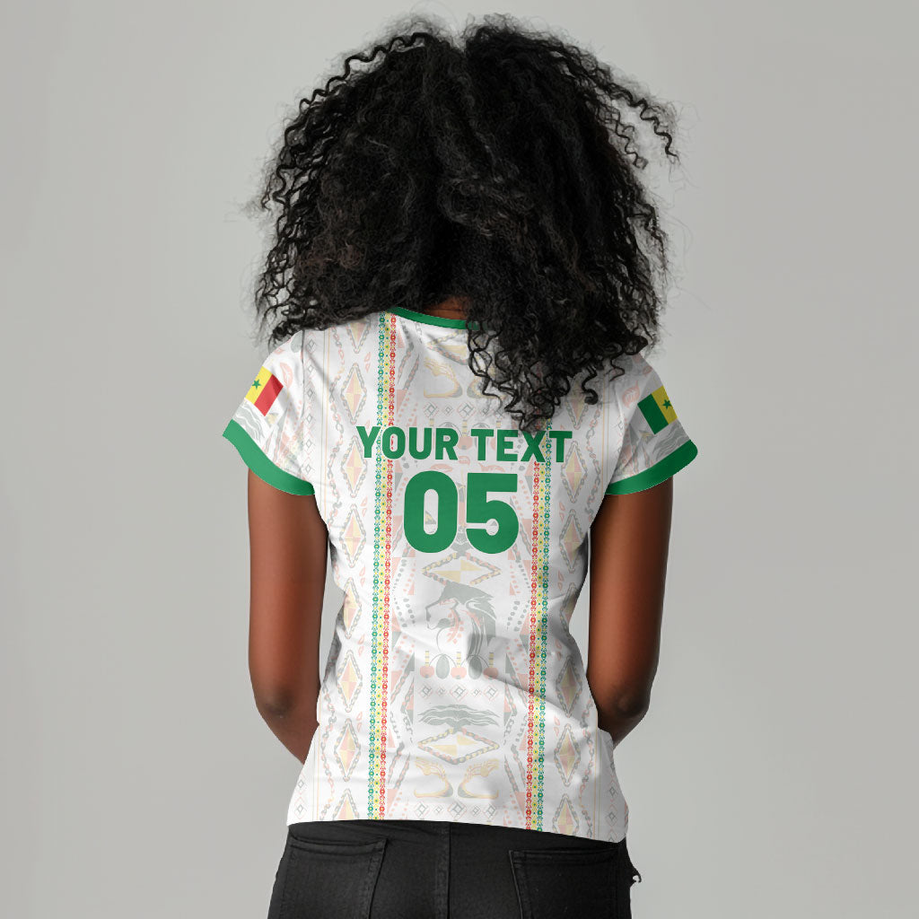Custom Senegal Football 2026 Women V-Neck T-Shirt Car Rapide-Inspired Pattern