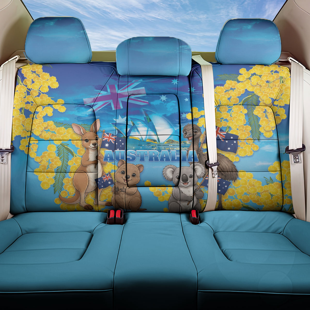 Happy Australia Flag Day Back Car Seat Cover Aussie Animals Grunge Style