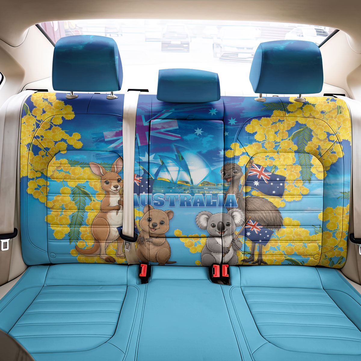 Happy Australia Flag Day Back Car Seat Cover Aussie Animals Grunge Style