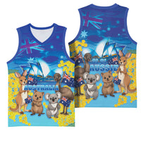 Happy Australia Flag Day Basketball Jersey Aussie Animals Grunge Style