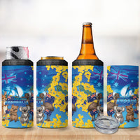 Happy Australia Flag Day 4 in 1 Can Cooler Tumbler Aussie Animals Grunge Style
