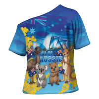 Happy Australia Flag Day Cross Shoulder Shirt Aussie Animals Grunge Style