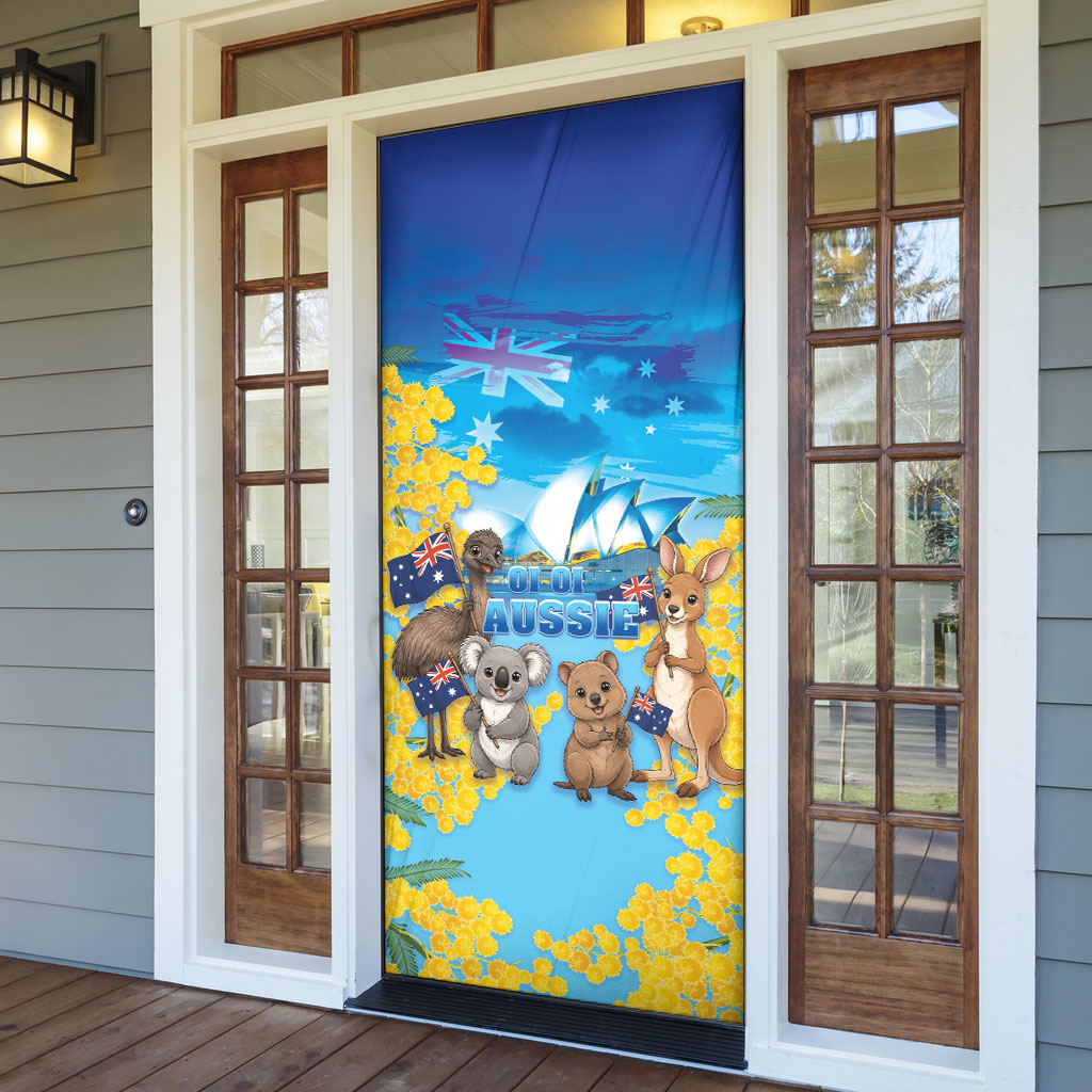 Happy Australia Flag Day Door Cover Aussie Animals Grunge Style