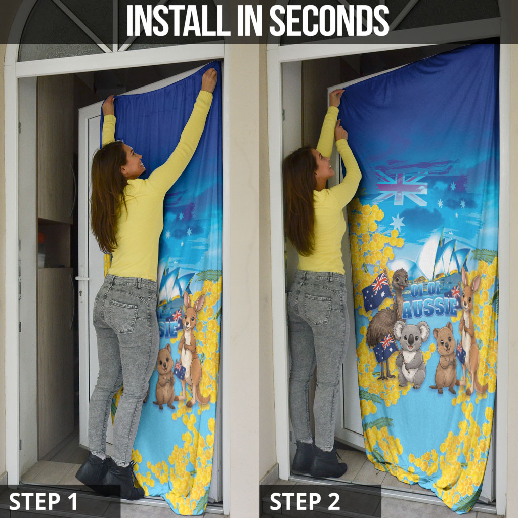 Happy Australia Flag Day Door Cover Aussie Animals Grunge Style