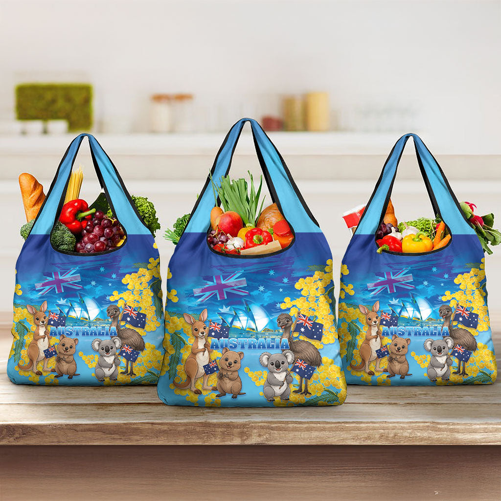 Happy Australia Flag Day Grocery Bag Aussie Animals Grunge Style