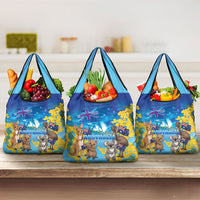 Happy Australia Flag Day Grocery Bag Aussie Animals Grunge Style