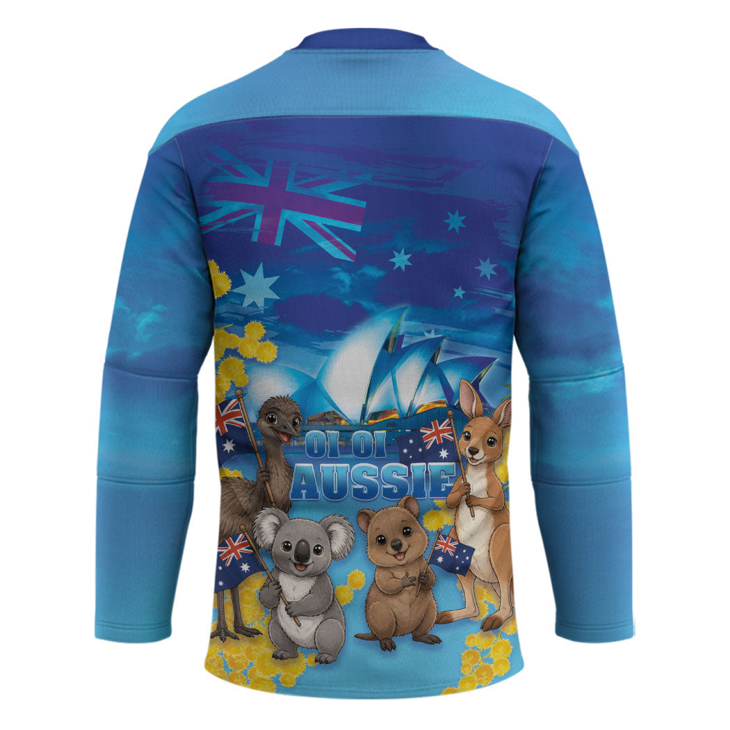 Happy Australia Flag Day Hockey Jersey Aussie Animals Grunge Style