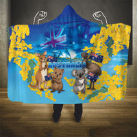 Happy Australia Flag Day Hooded Blanket Aussie Animals Grunge Style