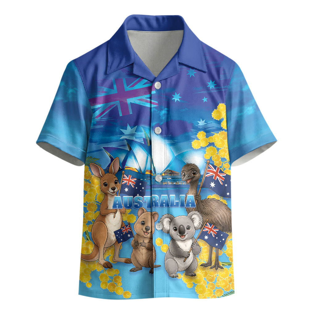 Happy Australia Flag Day Kid Hawaiian Shirt Aussie Animals Grunge Style