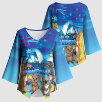 Happy Australia Flag Day Kimono Sleeve Blouse Aussie Animals Grunge Style