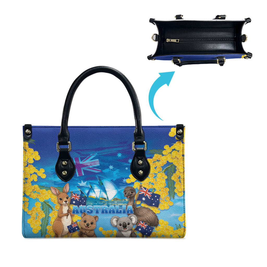 Happy Australia Flag Day Leather Bag Aussie Animals Grunge Style