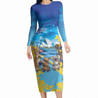 Happy Australia Flag Day Long Sleeve Bodycon Dress Aussie Animals Grunge Style