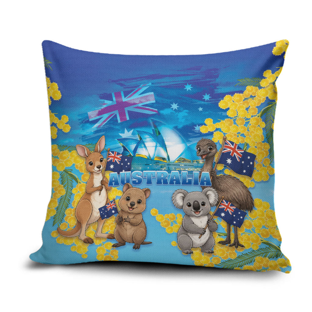 Happy Australia Flag Day Pillow Cover Aussie Animals Grunge Style