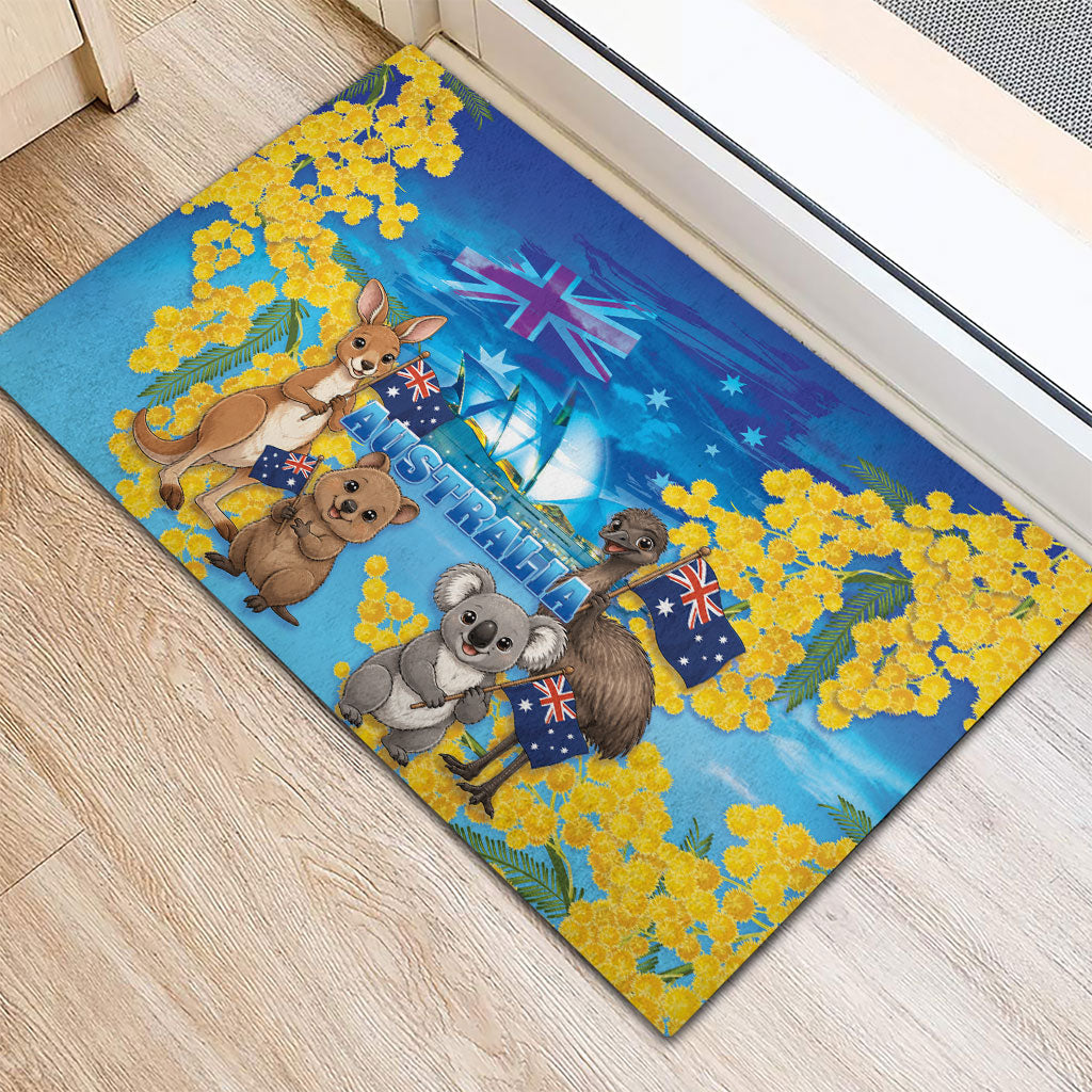 Happy Australia Flag Day Rubber Doormat Aussie Animals Grunge Style