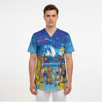 Happy Australia Flag Day Scrub Top Aussie Animals Grunge Style