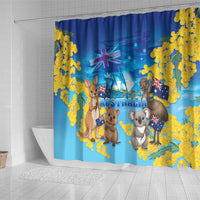 Happy Australia Flag Day Shower Curtain Aussie Animals Grunge Style
