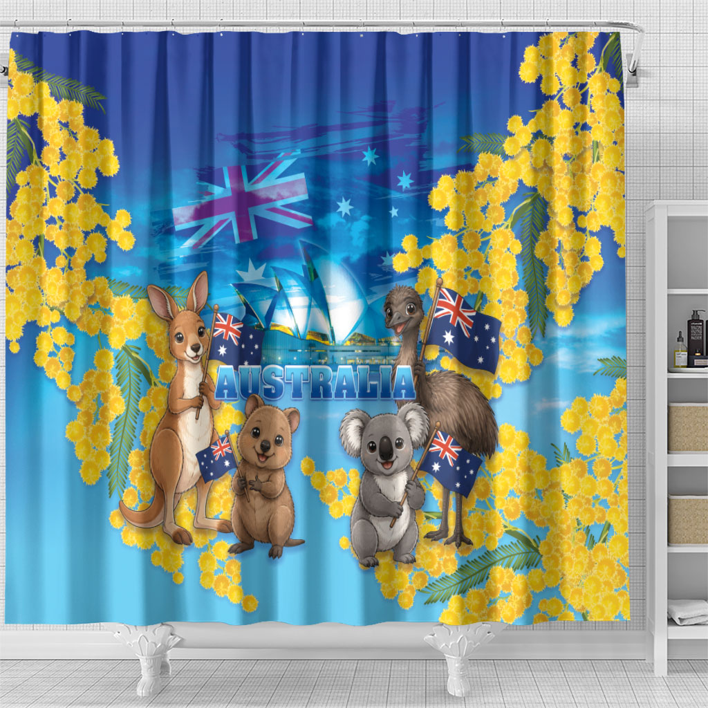 Happy Australia Flag Day Shower Curtain Aussie Animals Grunge Style
