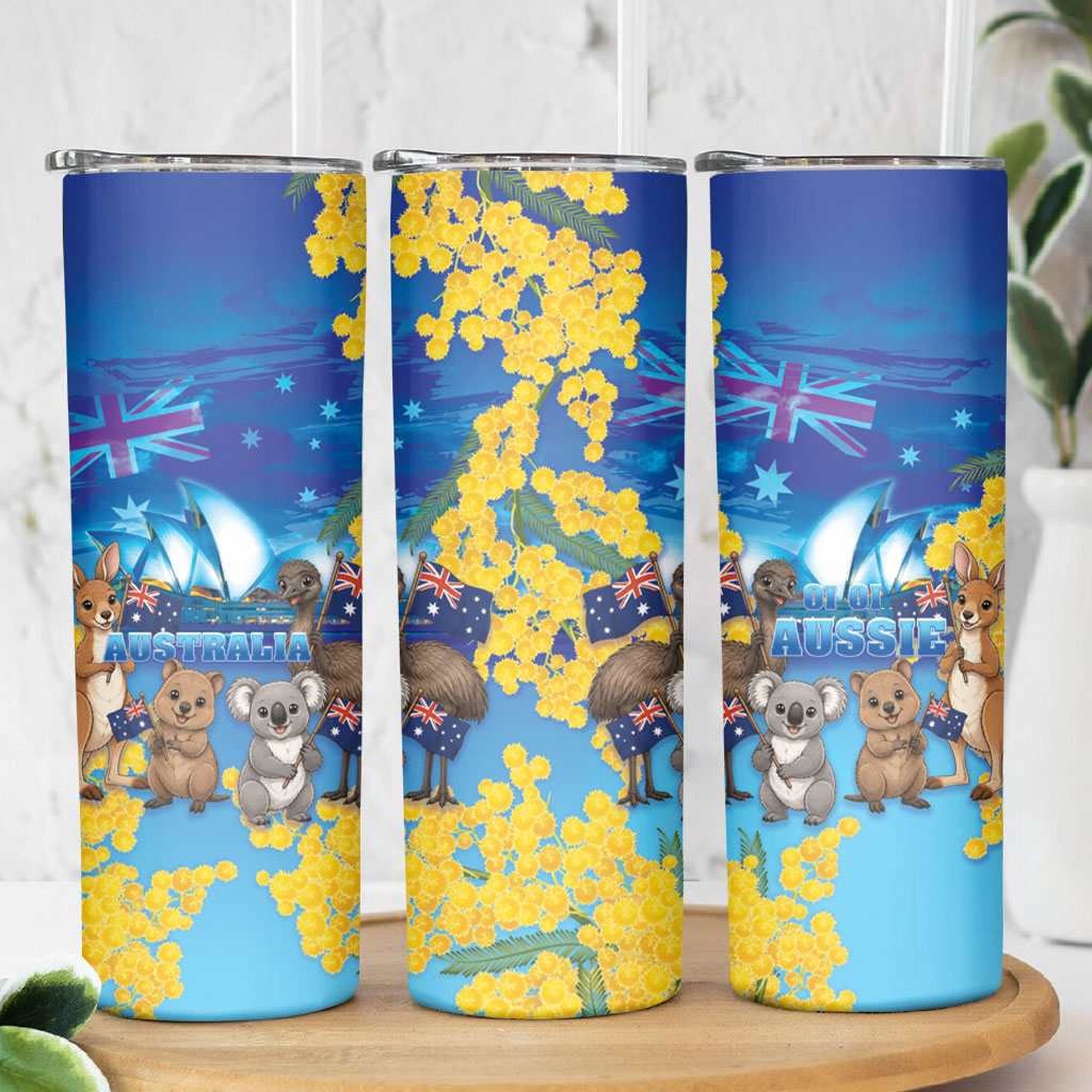 Happy Australia Flag Day Skinny Tumbler Aussie Animals Grunge Style