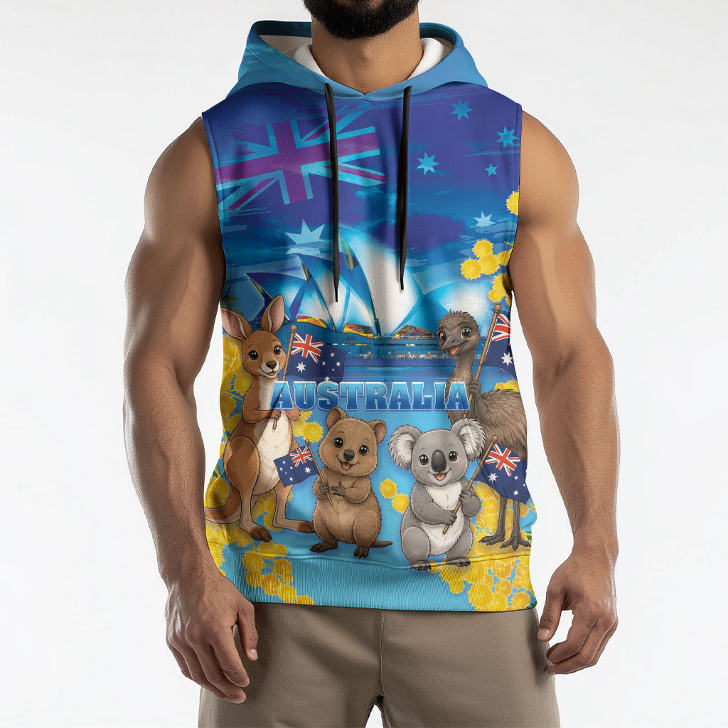 Happy Australia Flag Day Sleeveless Hoodie Aussie Animals Grunge Style
