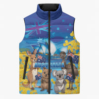 Happy Australia Flag Day Sleeveless Puffer Jacket Aussie Animals Grunge Style
