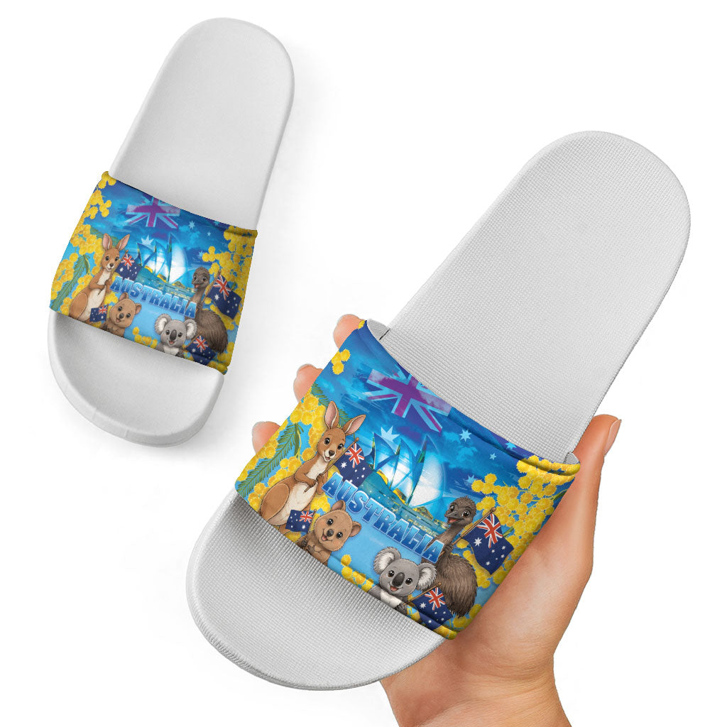 Happy Australia Flag Day Slide Sandals Aussie Animals Grunge Style