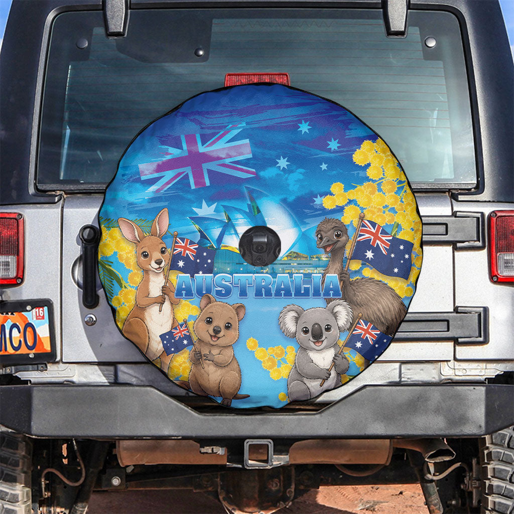 Happy Australia Flag Day Spare Tire Cover Aussie Animals Grunge Style