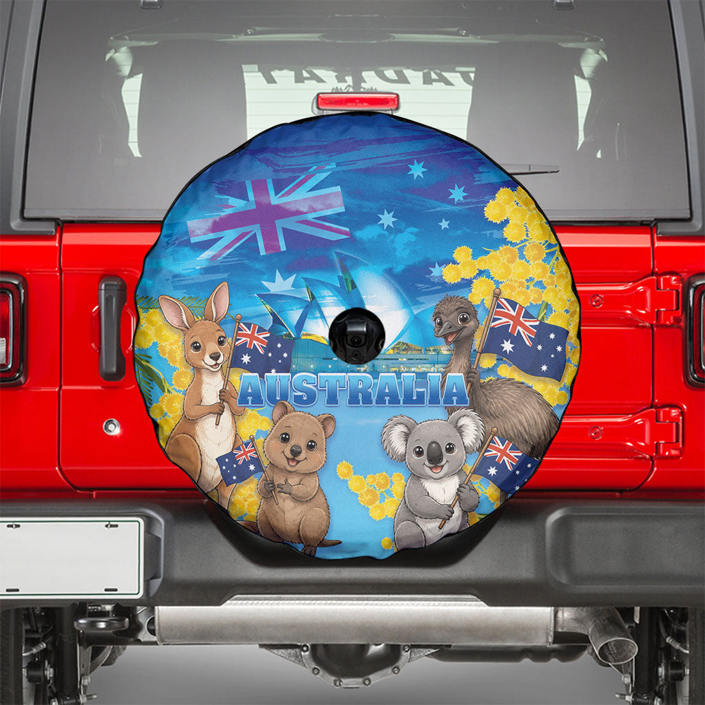 Happy Australia Flag Day Spare Tire Cover Aussie Animals Grunge Style