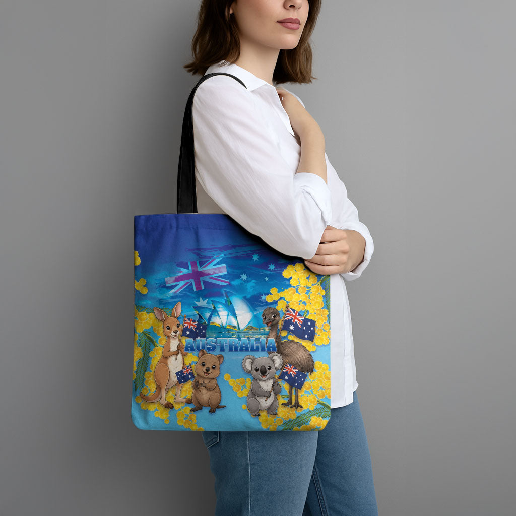 Happy Australia Flag Day Tote Bag Aussie Animals Grunge Style