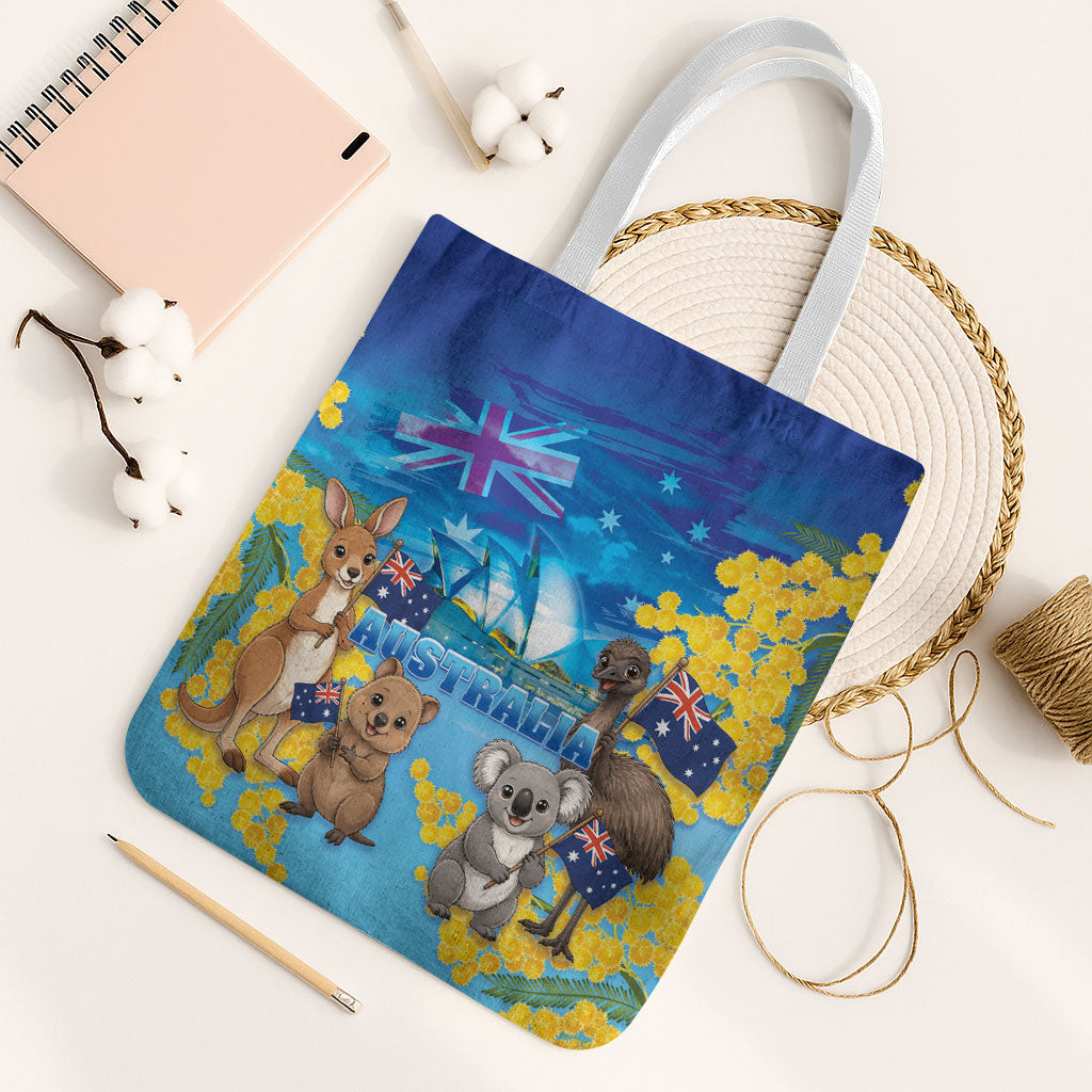 Happy Australia Flag Day Tote Bag Aussie Animals Grunge Style