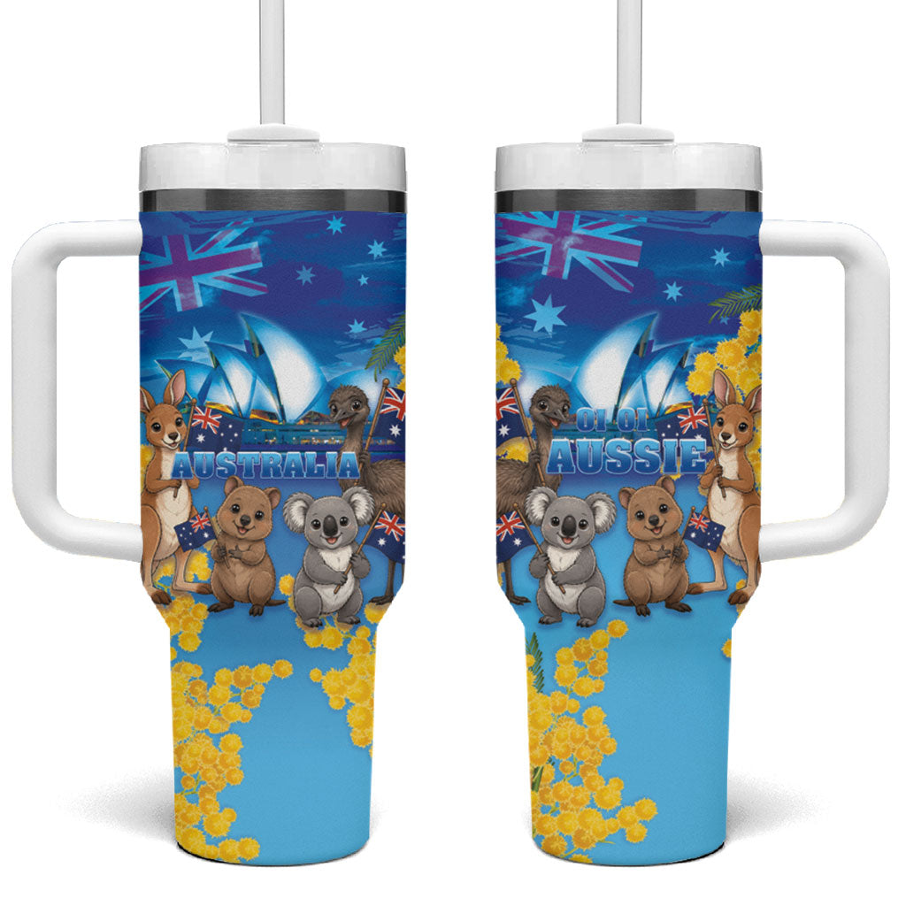 Happy Australia Flag Day Tumbler With Handle Aussie Animals Grunge Style