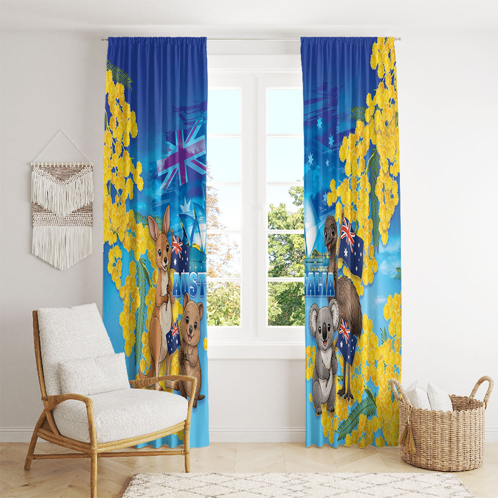 Happy Australia Flag Day Window Curtain Aussie Animals Grunge Style
