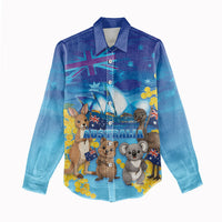 Happy Australia Flag Day Women Casual Shirt Aussie Animals Grunge Style