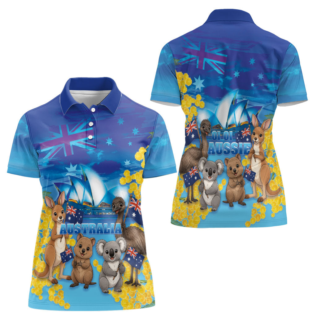 Happy Australia Flag Day Women Polo Shirt Aussie Animals Grunge Style
