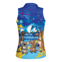Happy Australia Flag Day Women Sleeveless Polo Shirt Aussie Animals Grunge Style