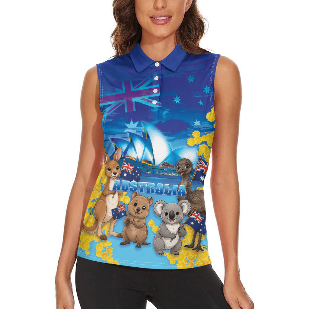 Happy Australia Flag Day Women Sleeveless Polo Shirt Aussie Animals Grunge Style