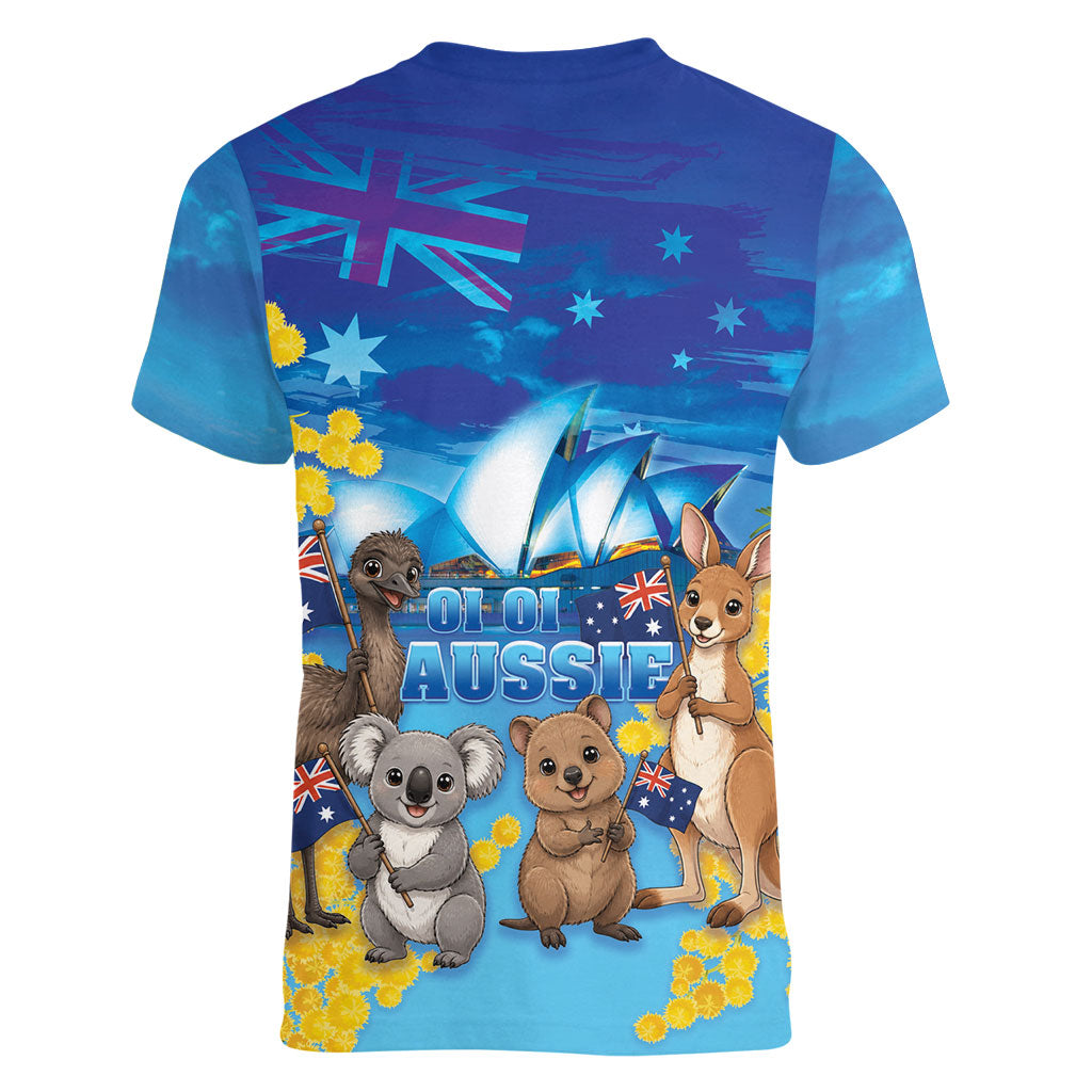 Happy Australia Flag Day Women V-Neck T-Shirt Aussie Animals Grunge Style