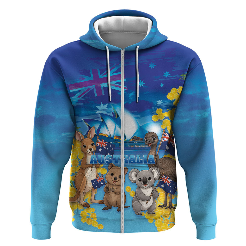 Happy Australia Flag Day Zip Hoodie Aussie Animals Grunge Style