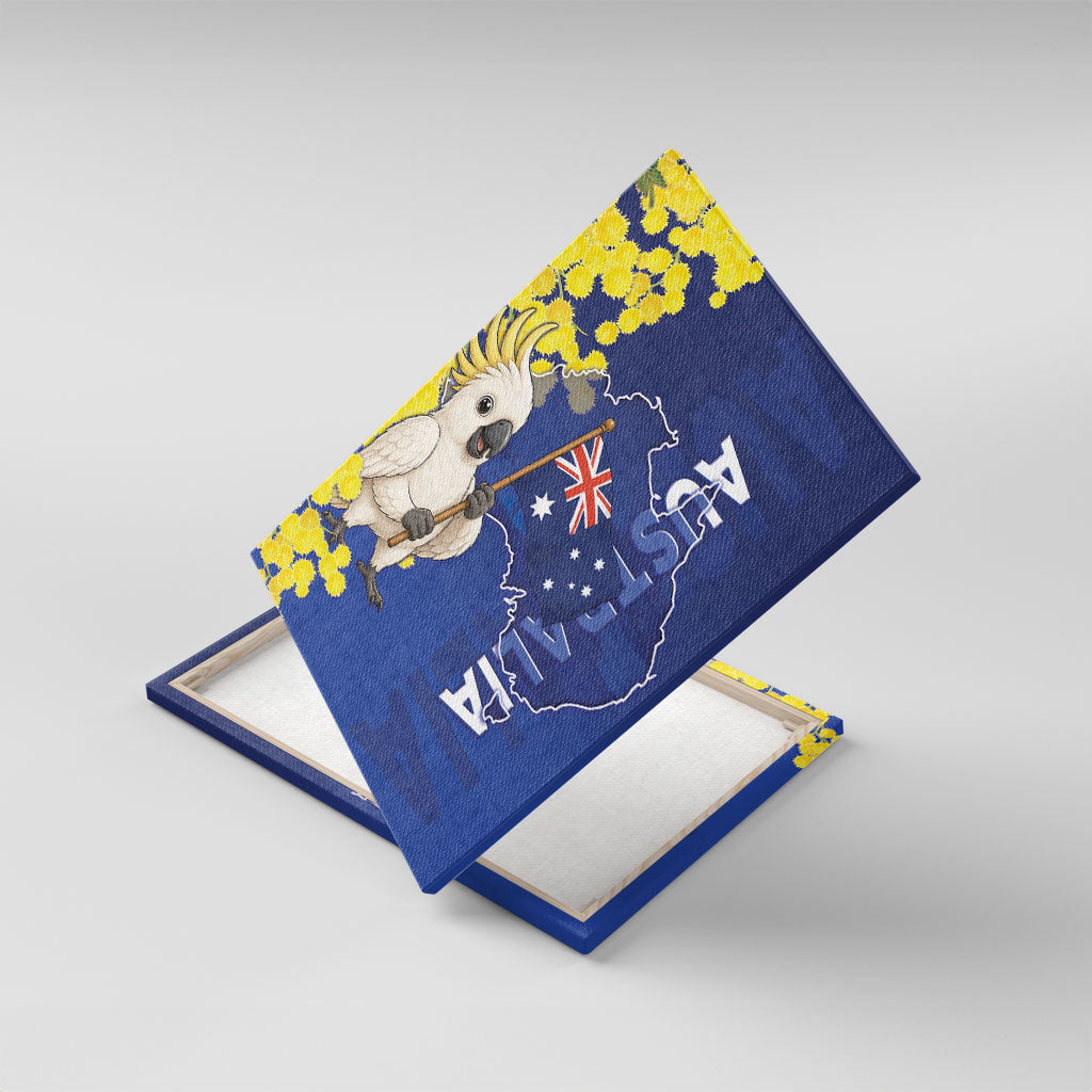 Australia Cockatoo Canvas Wall Art Aussie Flag With Golden Wattle