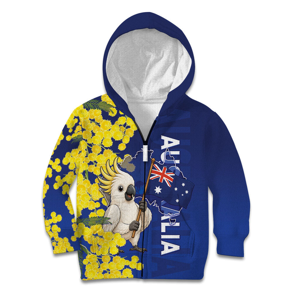 Australia Cockatoo Kid Hoodie Aussie Flag With Golden Wattle