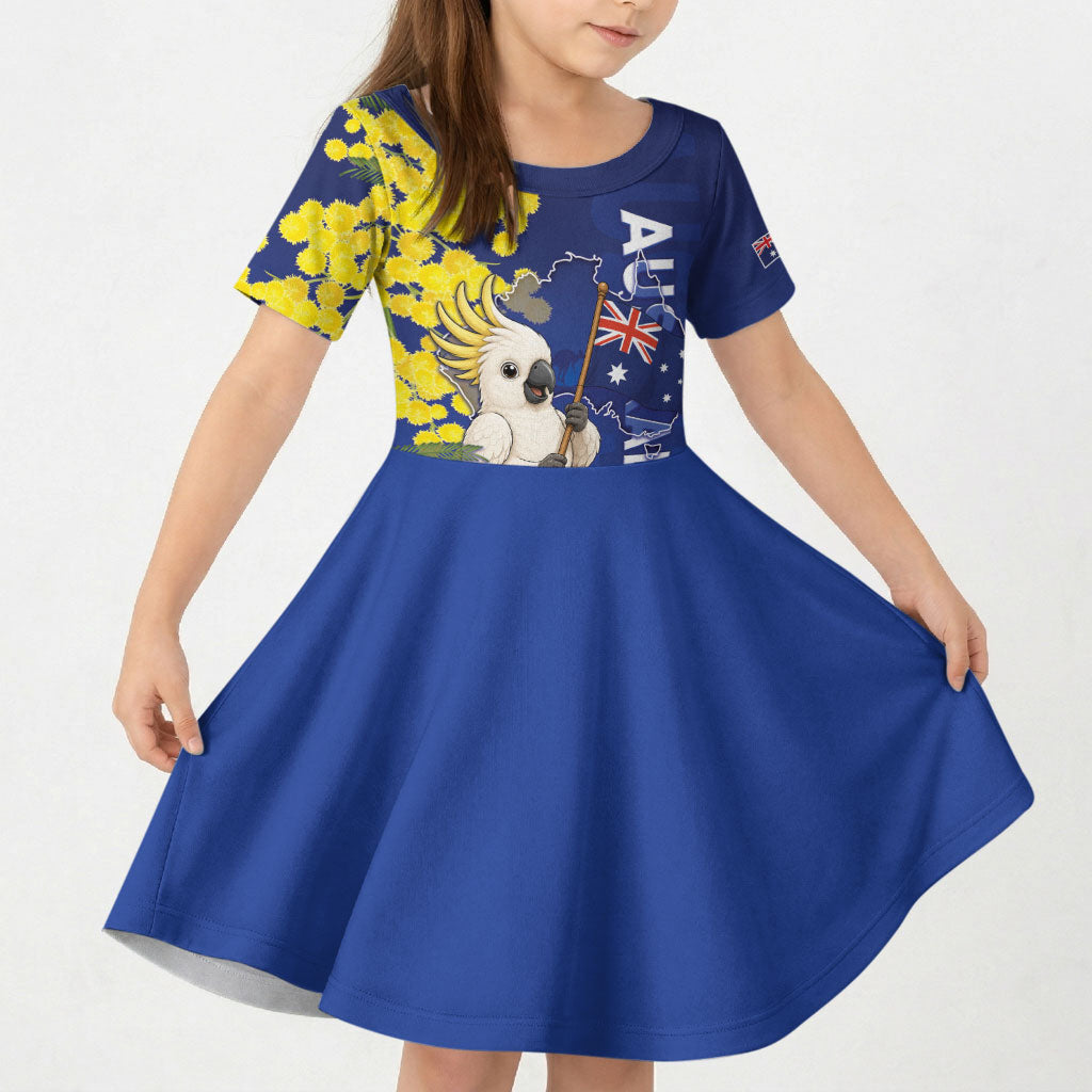 Australia Cockatoo Kid Short Sleeve Dress Aussie Flag With Golden Wattle
